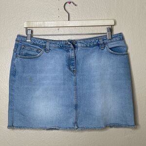 Theory Skirt Women's 12 Blue Cut Off Mini Denim Jean